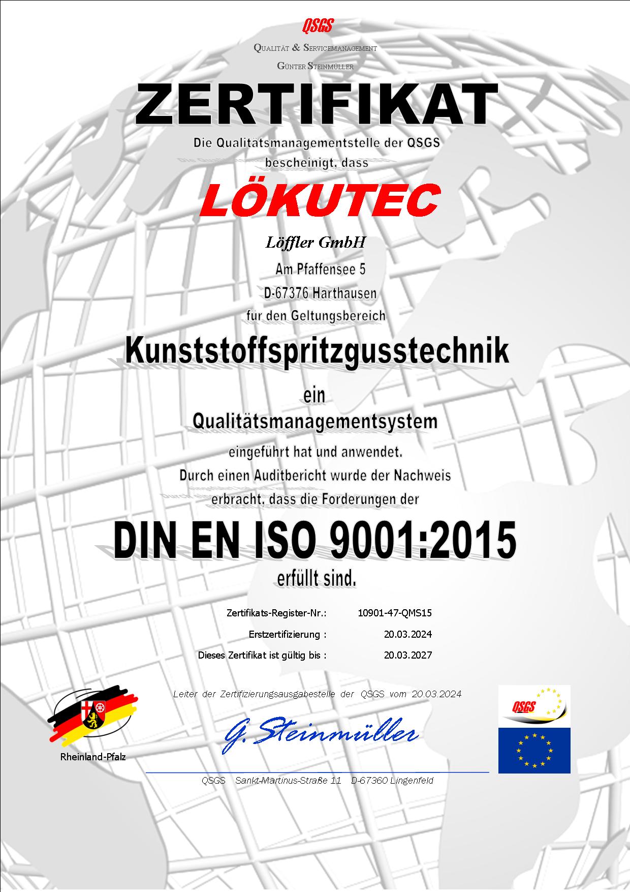 ISO 9001:2015 Zertifikat